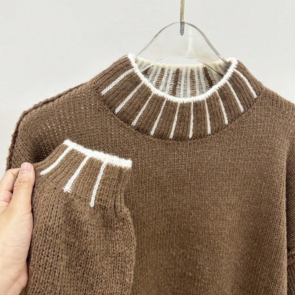 Women's Oversized Drop Shoulder Long Sleeve Round Neck Casual Sweater - Picture 2 of 5